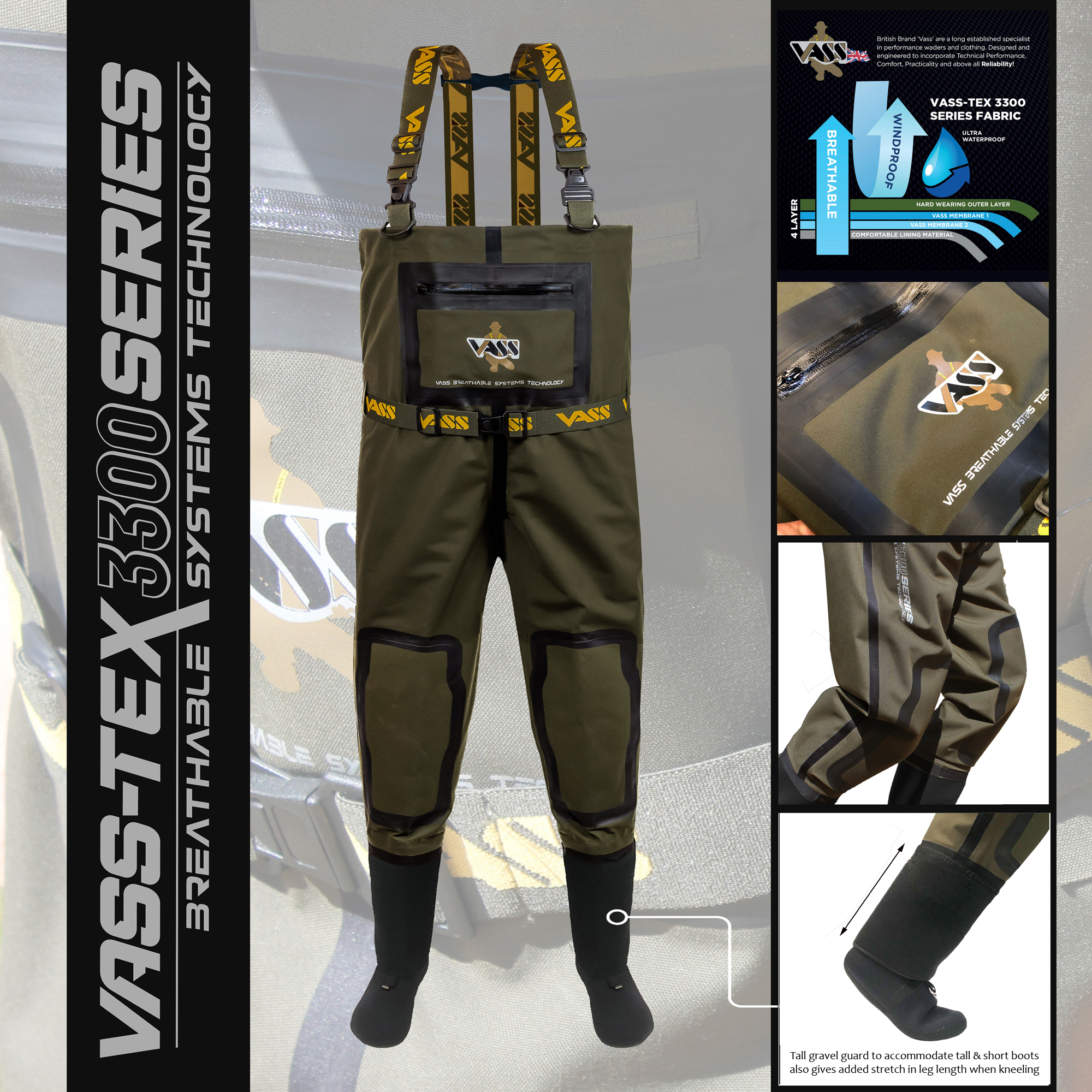 Vass 3300 Heavy Duty Breathable Chest Wader - Stocking Neoprene Foot Edition